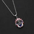 Vintage tribal necklace with colorful Native American chief pendant and twisted metal chain - Silver