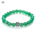 Macro view of green stone beads bracelet with silver dog paw print charm and metal spacers - Green Aventurine Style(#5)