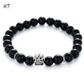 Detail of 8mm black beads bracelet with silver paw charm and metallic spacers - Black Agate Style(#7)