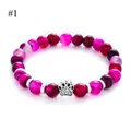 8mm natural stone bead bracelet with pink tiger eye and silver metal cat paw charm - Purple Striped Agate Style(#1)