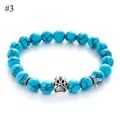 Blue turquoise stone bead bracelet with silver pet paw charm and textured metal spacers - Blue Turquoise Style(#3)
