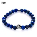 Lapis blue natural stone beaded bracelet with silver animal paw and heart charms - Deep Blue Heart Accent Style(#10)