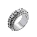 Anello rotante hip hop con cinque file di zirconi bianchi su finitura argento lucido - US 8 / Argento