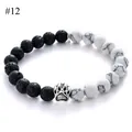 8mm black lava stone and white howlite beaded bracelet with silver animal paw charm - Lava And White Turquoise Style(#12)
