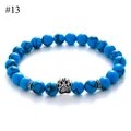 Blue marble textured 8mm stone bead bracelet with a vintage silver paw charm #13 - Blue Texture Stone Style(#13)