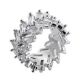 Anello hip hop argento da uomo con zirconi rettangolari e bordo seghettato - US 8 / Argento