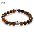 8mm natural tiger eye stone bead bracelet with silver animal paw charm and cube bead - Tiger Eye Stone Style(#16)