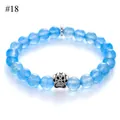 Sky blue natural stone beaded bracelet with 8mm beads and a silver paw print charm - Sky Blue Texture Style(#18)