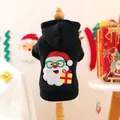 Black cotton dog hoodie with Santa Claus embroidery on a wooden mannequin - XS Chest 30 Length 20 / Santa Claus Gift Embroidery Hoodie - Black