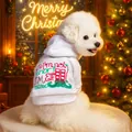 White Christmas elf dog hoodie with leash ring and festive embroidery on holiday background - S-Chest 35 Length 25cm Approx. 2-3kg / Tops / Christmas Elf Hoodie