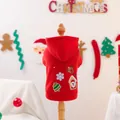 Festive red pet hoodie with Christmas embroidery featuring reindeer and snow on a wooden stand - XS Chest 30 Length 20 / Christmas Forest Party Embroidery Hoodie - Red
