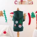 Dark green hooded pet sweatshirt with Christmas embroidery on a wooden model - XS-Bust 30cm, Length 20cm (Approx 1-1.5kg) / Tops / Christmas Forest Party Hoodie - Green