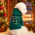 Dark green hooded pet Christmas sweater with colorful light bulb embroidery and petcircle text - M-Chest 40cm Length 30cm (Approx 3.5-4kg) / Tops / Colorful Sparkling Christmas Hoodie