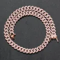 8mm Cuban link chain in rose gold with white cubic zirconia for women and men - 50cm / Rose Gold Plated Pink Zirconia