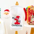 White Christmas pet hoodie with My 1st Christmas embroidery on a wooden mannequin - XS-Bust 30cm, Length 20cm (Approx 1-1.5kg) / Tops / My 1st Christmas Hoodie