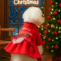 Red Christmas pet dress with gold Merry Christmas embroidery and large bow detail - XS-Bust 30cm, Length 20cm (Approx 1-1.5kg) / Bottoms / Merry Christmas Dress