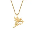 Collar hip hop dorado con colgante de ángel Cupido macizo en una cadena de cuerda fuerte - Colgante Tono Dorado Con Cadena de Cuerda