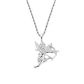 Colgante de ángel Cupido de plata maciza con cadena de cuerda detallada estilo hip hop - Colgante Tono Plateado Con Cadena de Cuerda