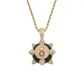 Collier hip hop chaîne torsadée dorée avec pendentif engrenage serti et chiffre 8 rouge - Style Doré / Pendentif Or + Chaîne Torsadée
