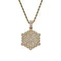 Golden snowflake pendant necklace with cubic zirconia and rope chain in hip hop style - Pendant And Rope Chain / Gold Style