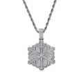 Sparkling snowflake pendant necklace with iced out cubic zirconia and twist rope chain - Pendant And Rope Chain / Silver Style