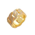 Bague chaîne cubaine dorée hip-hop pour homme avec zircons cubiques micro-pavés - US 7 / Or