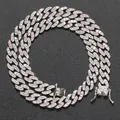 8mm silver-tone Cuban link necklace with alternating pink and white zircon stones - 50cm / Silver Pink White