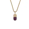 Detalle del colgante de cápsula con circonitas blancas y púrpuras en cadena dorada torcida - Colgante Cápsula Con Cadena De Cuerda / Dorado Púrpura