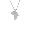 Hip hop Africa map pendant necklace with shimmering white zircons and silver rope chain - Silver