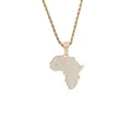 Hip hop Africa map pendant necklace with gold plating and sparkling zircon stones - Gold