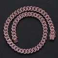 12mm Iced Out Cuban-Halskette in Roségold mit lila Zirkonia-Steinen besetzt - 20 Zoll (50 cm) / Roségold plattiert Rosa Zirkonia