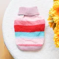 Colorful striped knit pet sweater for dogs and cats on a cozy waffle background - XS / Rainbow Striped