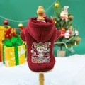 Detail view of a warm red Christmas pet hoodie with a festive reindeer print on fabric - Christmas Reindeer Jujube Red