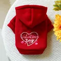 Red pet hoodie for dogs and cats featuring white Valentine's Day heart print - XS (Chest 30cm, Length 20cm) / Red