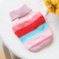 Colorful striped knit pet sweater with ribbed collar on a cozy plush white background - Colorful Striped Sweater