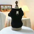 Close-up of black pet sweatshirt featuring a metal D-ring and beige webbing detail - XS / Black