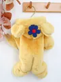 Detail view of yellow plush pet jumpsuit with floral patch and soft flannel texture - Bright Yellow - Little Fatty Flower Style