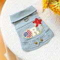 Gilet di jeans per animali con ricamo a stella e anello a D per cani e gatti - Abbigliamento in Jeans USA Star / XS (Peso 1.5kg)