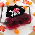 Halloween pet dress with velvet bodice and red glitter skull for dogs and cats - XS Chest 30 Back 20 / Halloween Pirate Dress Style