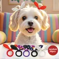 Close-up of cute rabbit ear hair ties on a small dog featuring various polka dot patterns - 30pcs Bunny Ear Bow Hair Tie