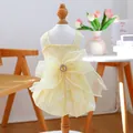 Floral yellow pet dress with large bow and heart gemstone for small dogs and cats - XS / Floral Yellow Gem Dress