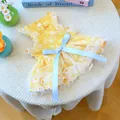 Yellow pet dog dress with daisy floral embroidery and blue ribbon bow for small dogs - XS / Summer Daisy Suspender Dress / Yellow