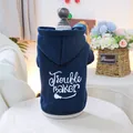 Dettaglio felpa blu reale per animali con stampa Trouble Maker e cappuccio in cotone - XS / Trouble Maker / Blu nebbia