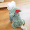 Light green fleece pet jumpsuit with hood, cute red heart and ear details for dogs - Green - Heart Little Fatty Style