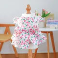 Floral pet summer dress with lace trim and large bowknot for small dogs and cats - XS (Chest 30cm Length 20cm) / Little Rose Floral Dress