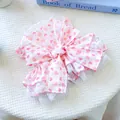 Detail of pink dog dress featuring red hearts, large bow, and white lace trim - Pink Sweetheart Princess Dress