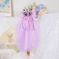Lavender pet dress with organza bow, purple rhinestone gem, and layered mesh skirt - XS / Purple Fairy Veil
