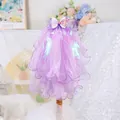 Purple multi-layer fairy hair bow with sparkling butterfly sequins for small pet dogs - XS / Mermaid Veil - Purple