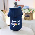 Felpa con cappuccio blu navy per animali con stampa I woof you e cuori colorati - XS / I Woof You / Blu nebbia