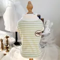 Detail of vintage striped pet turtleneck with retro patch and ribbed texture - Green and White Striped